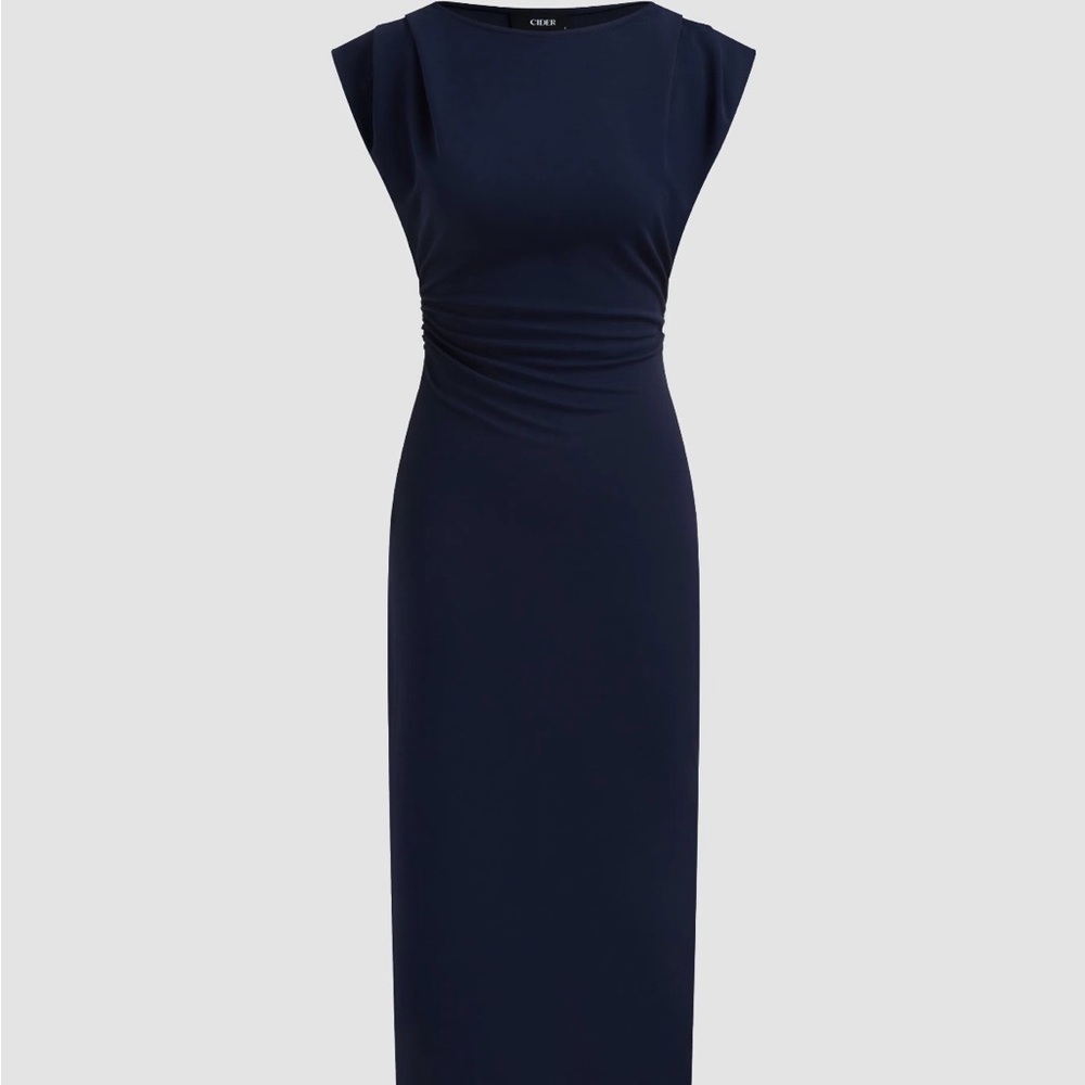 Navy Boatneck Midi Dress